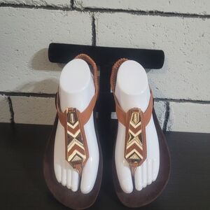3/$50 AGAPE Sparkly Brown Thong Slingback Sandals Sz. 10
